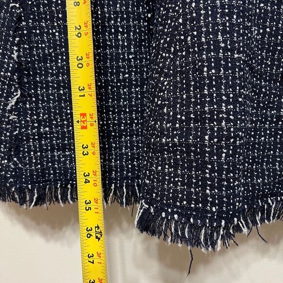 Eliza J Navy Blue White Tweed Fringe Dress Fit and Flare 2 Women - Picture 6 of 9